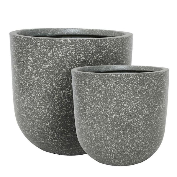 2pc Belle Dessa Large Terrazzo Indoor/Outdoor Garden Planter Set Light Grey