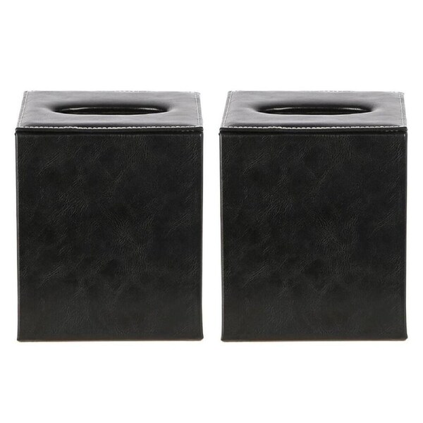 2PK Belle Genieve Leather Square Tissue Box/Cover Tissue Holder 13.5x15.5cm BLK