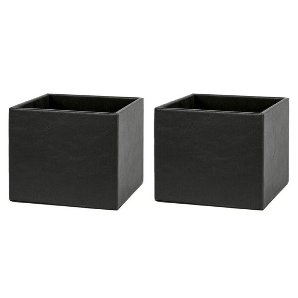 2PK Belle PU Leather Toilet Roll Box Tissue Holder/Container 14.5x14.5cm Black