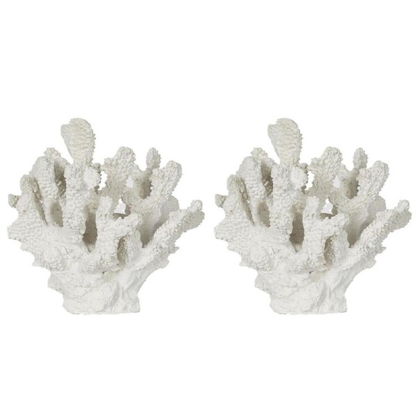 2PK Belle Polyresin Bay White Coral Sculpture/Ornament Home Decor 19x18cm White