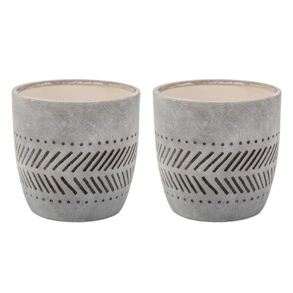 2PK Belle Canyon Ceramic Planter Indoor Plant Holder Decor Medium 13x13cm Grey
