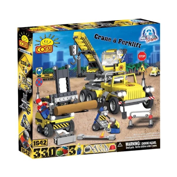 330pc Action Town Crane & Forklift Construction Brick Building Toy Set Kids 3y+