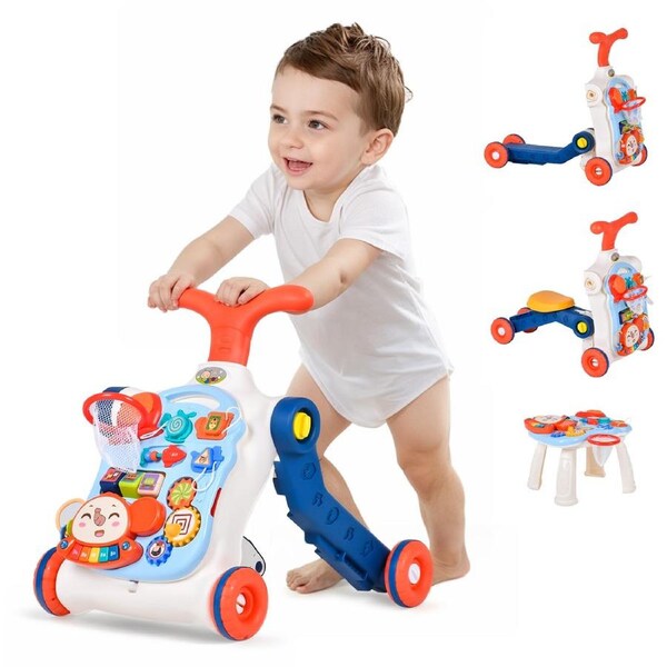 5-in-1 Baby Walker Detachable Activity Center Toddler Push Toy with Game Panel