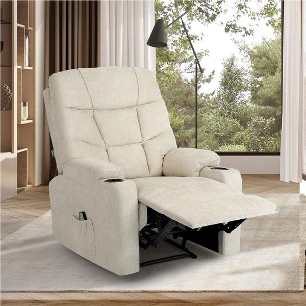 Oikiture Recliner Chair Electric Massage Chair Sofa Lounge Heated Polyester Beige
