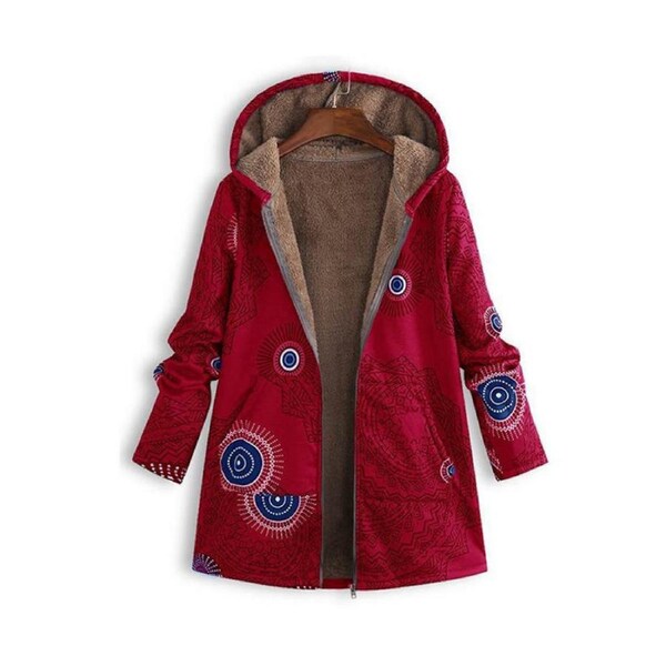 Nevenka Womens Winter Printed Fleece Jacket Casual Sherpa Lined Fuzzy Jacket-CircleRed 5XL