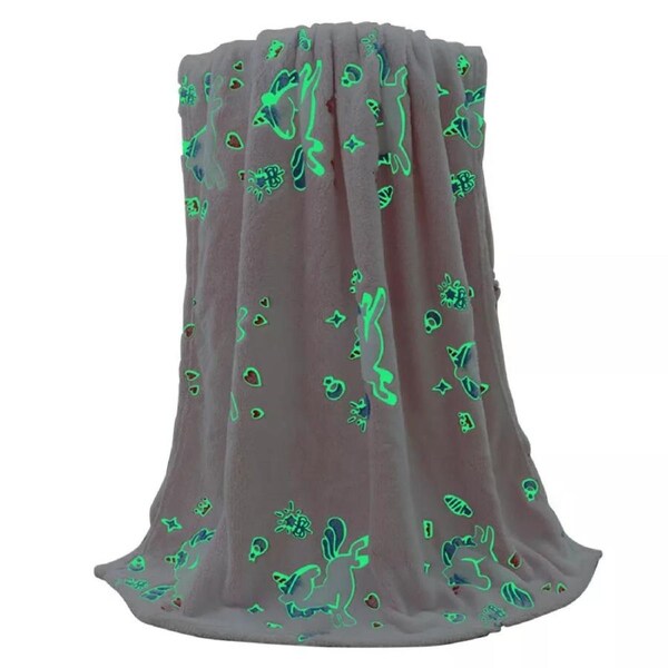 Pink Unicorn Fleece Blanket Glow in the Dark Large Sofa Throw Soft Warm Faux Fur Mink Kids AU 130*160CM