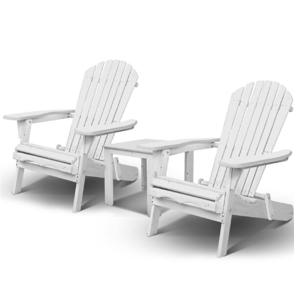 Gardeon Outdoor Furniture Sun Lounge Chairs Table Beach Chair Patio Adirondack White / 3pc Arch back