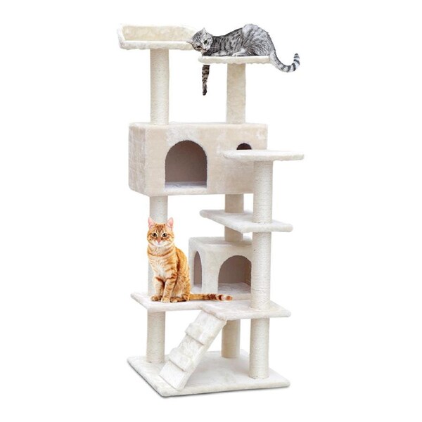 i.Pet Cat Tree Tower Scratching Post Scratcher Wood Condo Bed Toys Play Ladder 134cm Beige