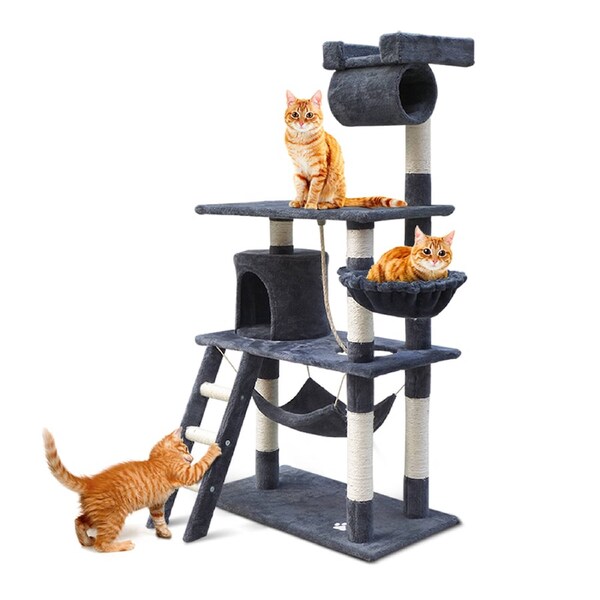i.Pet Cat Tree Tower Scratching Post Scratcher Wood Condo Bed Toys Play Ladder 141cm Grey