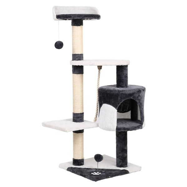 i.Pet Cat Tree Tower Scratching Post Scratcher Wood Condo Bed Toys Play Ladder 112cm Grey