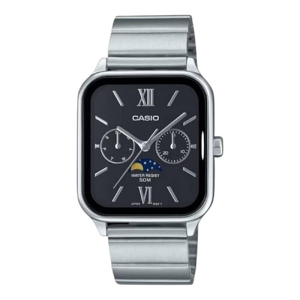 Casio MTP-M305D-1A2 Moon Phase Black Dial Quartz Analog Mens Stainless Watch