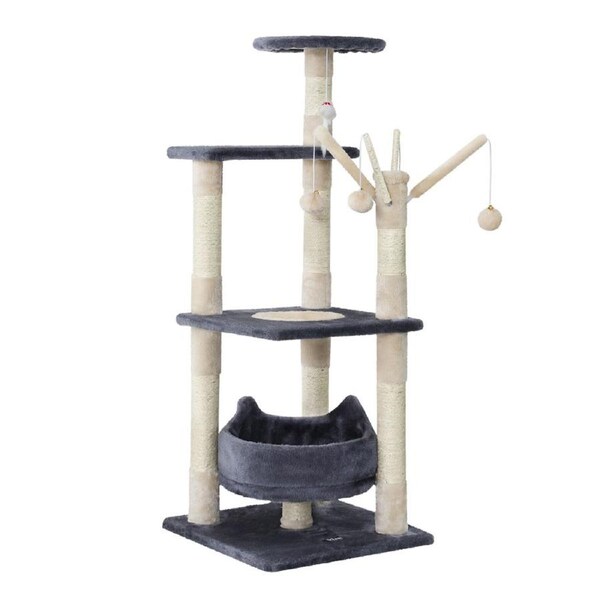 i.Pet Cat Tree Tower Scratching Post Scratcher Wood Condo Bed Toys Play Ladder 110cm Grey
