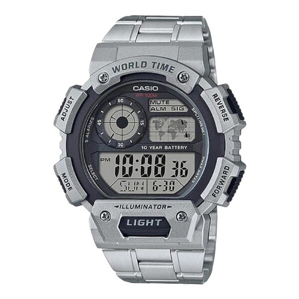 Casio AE-1400WHD-1AV Digital World Time 10-Year Battery Stainless Men’s Watch