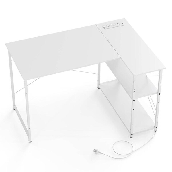 Giantex L-shaped Desk w/Power Outlet Home Office Computer Desk Corner Gaming Table White