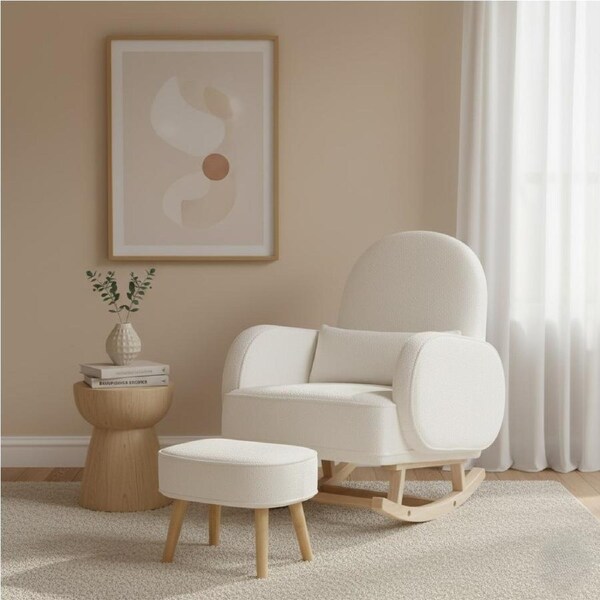 Levede Rocking Chair Armchair Lounge Sofa with Ottoman Footstool Beige
