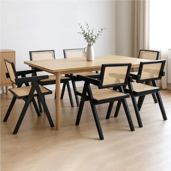 1 Set of 6 Levede Wicker Accent Rattan Dining Chair - Black