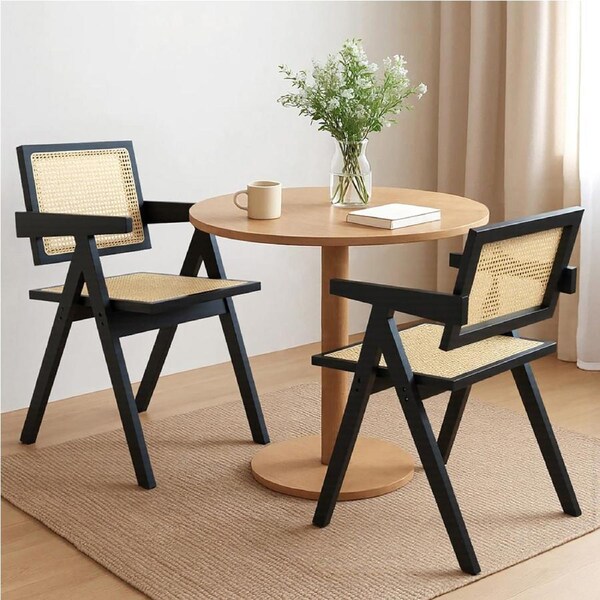 1 Set of 2 Levede Wicker Accent Rattan Dining Chair - Black