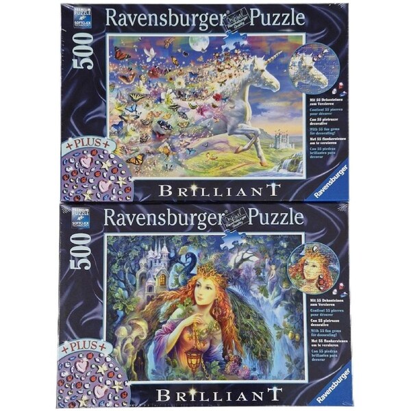 Ravensburger Puzzle Fairies Unicorns 500pc Bumper 2 Pack - Brilliant Gems