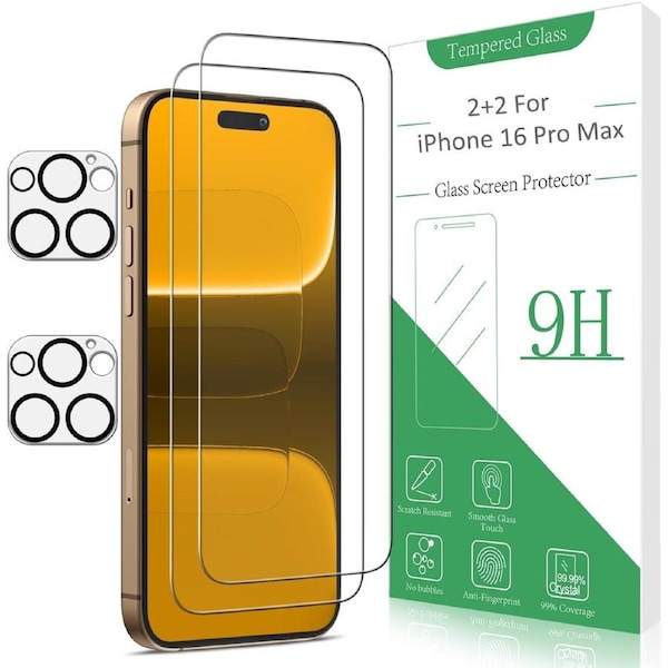 2-Pack Screen Protector for Apple iPhone 16 Pro Max Tempered Glass With 2-Pack Camera Lens Protector For iPhone 16 Pro Max