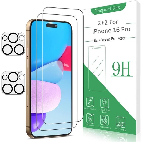 2-Pack Screen Protector for Apple iPhone 16 Pro Tempered Glass With 2-Pack Camera Lens Protector For iPhone 16 Pro