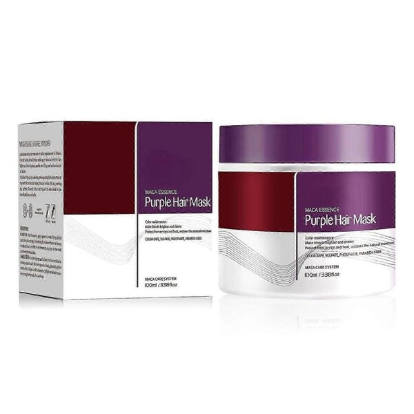 JOYBUY Maca Purple Hair Mask, Nourishing Deep Conditioner Professional Neutralizes Brass & Yellow Tones For Blonde Silver Gray Highlighted Hair 100ml