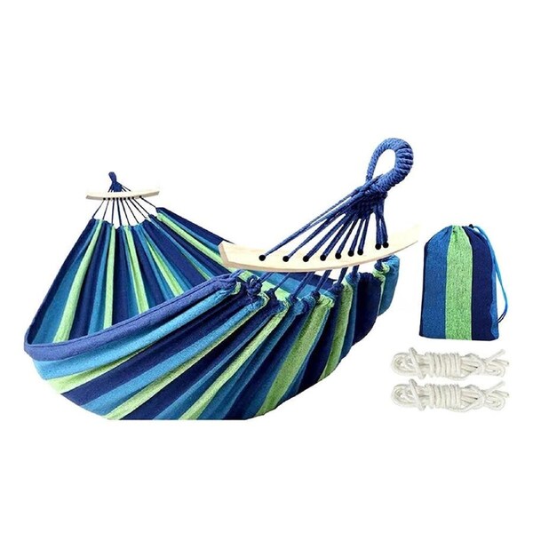 Outdoor Double Hammock Bed Swinging Camping Hanging Tree Strap Hook Blue Hammock