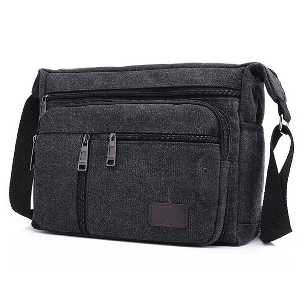 Retro Mens Canvas Shoulder Messenger Bag Crossbody Satchel Travel Mans Bags Black