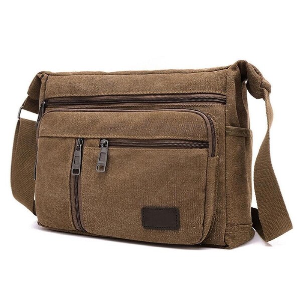 Retro Mens Canvas Shoulder Messenger Bag Crossbody Satchel Travel Mans Bags Coffee Colour