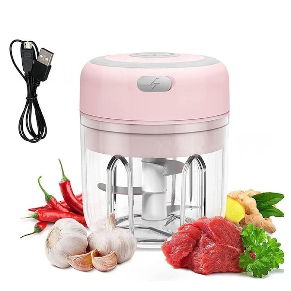 Electric Garlic Food Chopper Vegetable Chopper Grinder Blender Crusher - 250ml Pink