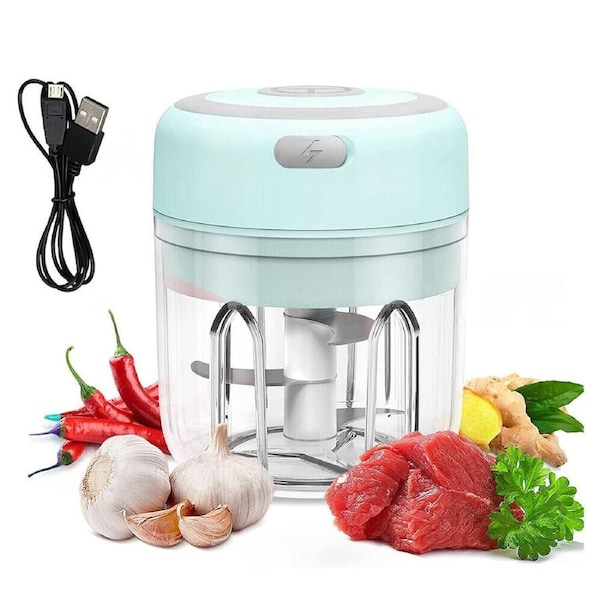 Electric Garlic Food Chopper Vegetable Chopper Grinder Blender Crusher - 250ml White