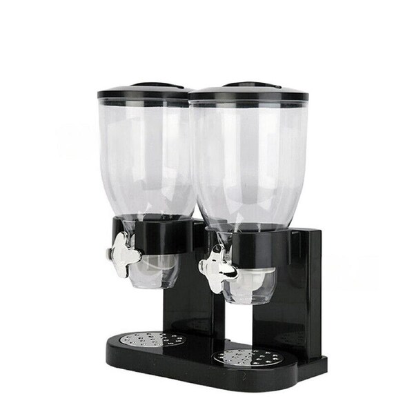 Double Cereal Dispenser Dry Food Grains Containers Nuts Storage Box Dispensers Black