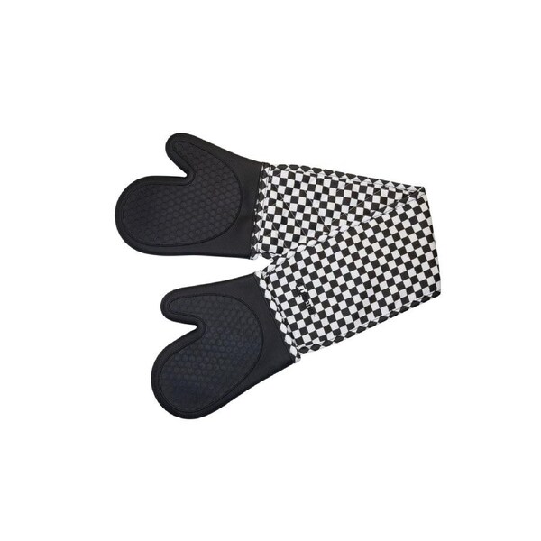 Cuisena Silicone & Fabric Kitchen Heat Resistant Oven Double Glove - Black Check