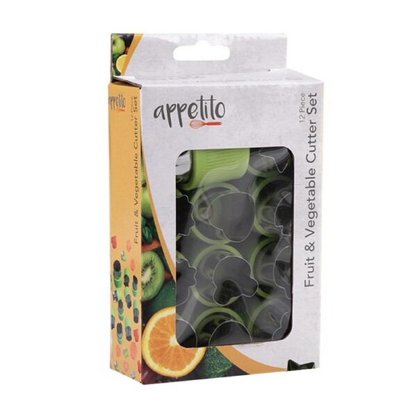 12pc Appetito Fruit & Vegetable Cutters Set Shapes Cooking Accessory Green