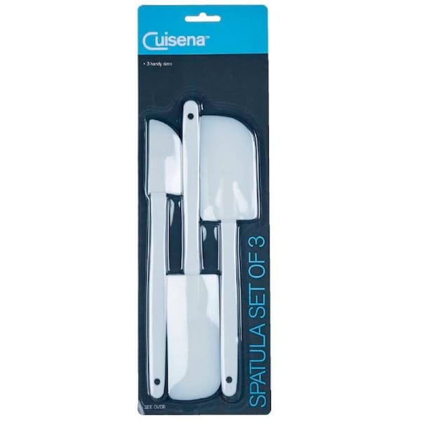 3pc Cuisena Rubber Spatula Cooking/Baking Scraper Utensil Set w/ Long Handle WHT