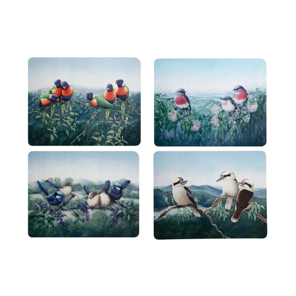4pc Maxwell & Williams Birds Of Aus KC 10yr Anniv Cork Placemat Set 34cm Assort