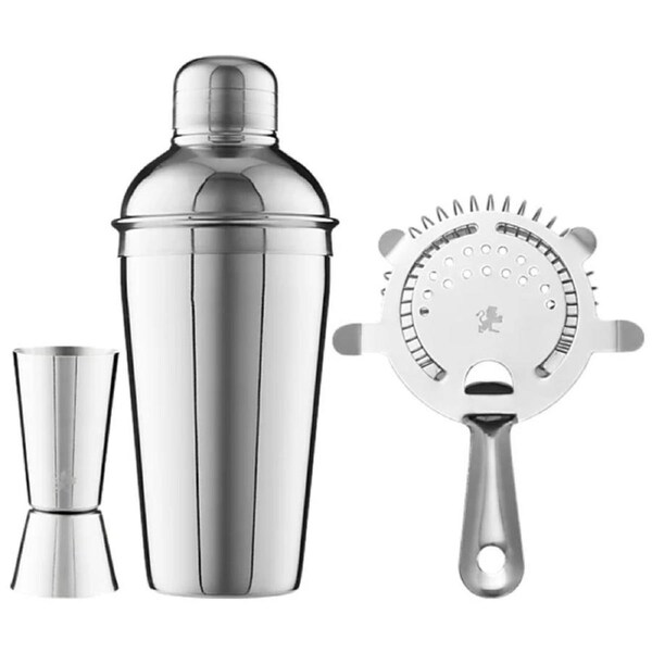 3pc Maxwell & Williams Cocktail & Co S/S 500ml Shaker/Jigger/Strainer Set Silver