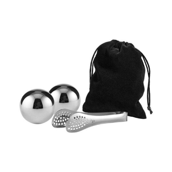 2pc Maxwell & Williams Cocktail & Co Reusable S/S Ice Ball Set w/ Tongs/Bag