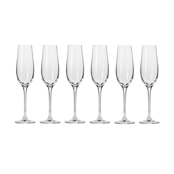 6pc Krosno Harmony 200ml Stemmed Champagne Glass Flute Drinkware Set Clear