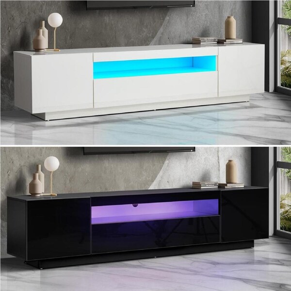 Oikiture TV Cabinet Entertainment Unit LED RGB High Gloss 180cm White