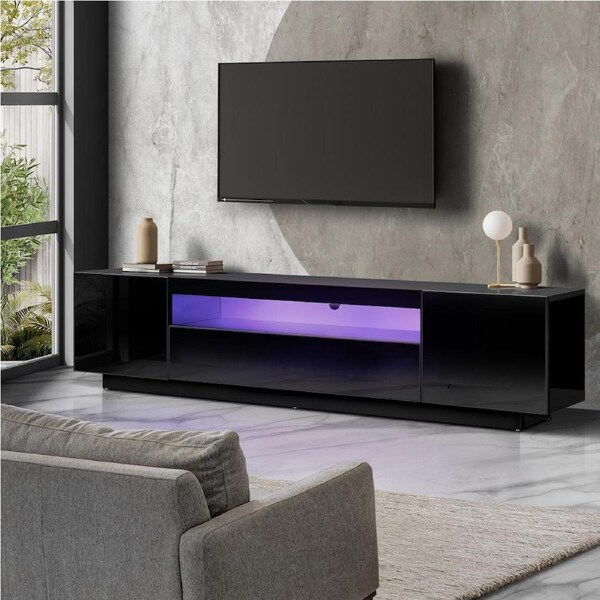 Oikiture TV Cabinet Entertainment Unit LED RGB High Gloss 180cm Black