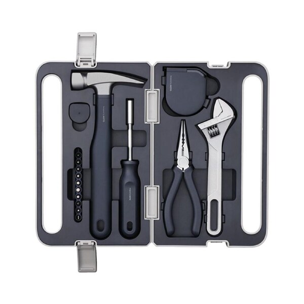 HOTO Tool Hand Tool Set Home Tool Kit with Screwdriver Wrench Hammer Tape Plier Tool Box (HTT0018GL)
