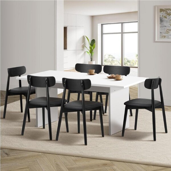 Oikiture 6-Seater Dining Table and Chairs Wooden Furniture Set Black