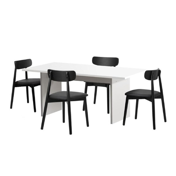 Oikiture 4-Seater Dining Table and Chairs Wooden Furniture Set Black