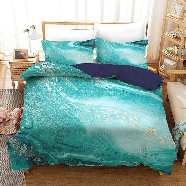 Jade Marble Stone Texture Quilt Doona Duvet Cover Pillow Case Set Queen, 2 Pillow Cases