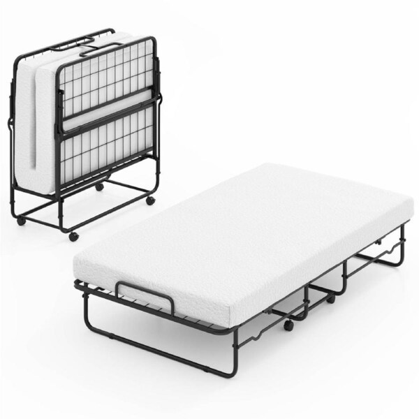 Giantex Folding Bed Rollaway Guest Bed w/Memory Foam Mattress Metal Frame Portable Sleeper