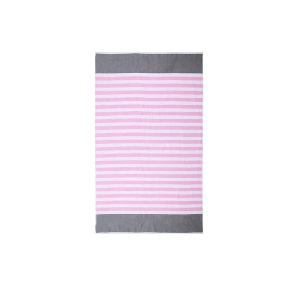 Pure Zone XL Cotton Beach Towel - Cabana Stripe - Pink/Grey 90 x 180 cm
