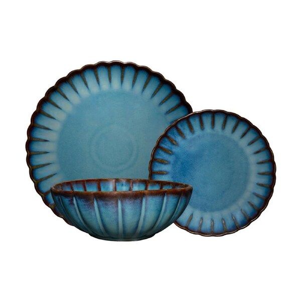 12pc Casa Domani Solare Dinner Set Microwave & Dishwasher Safe - Azure