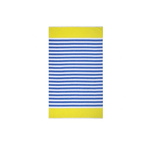 Pure Zone XL Cotton Beach Towel - Cabana Stripe - Blue/Yellow 90 x 180 cm