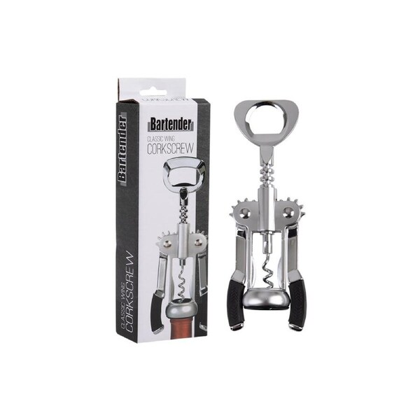 Bartender Classic Wing Corkscrew made from Heavy Duty Cast Metal - Chrome