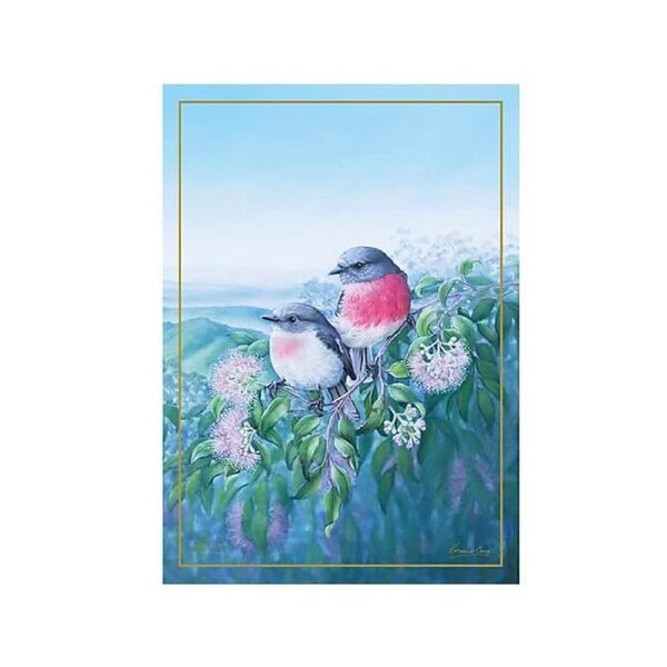 Maxwell&Williams 50x70cm Birds of Australia 10Y Anniversary Tea Towel-Rose Robin